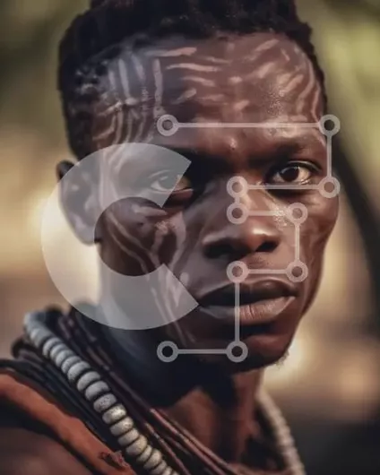 Intra Συλλεκτικό Ξύλινο Παζλ Plywood  4mm - Όμορφη εικόνα ενός άνδρα από τη φυλή Maasai στολισμένο με παραδοσιακή μπογιά προσώπου και κοσμήματα Σε Ξύλινο Κουτί - Διαστάσεις Puzzle: 10x10 cm – 25 κομμάτια