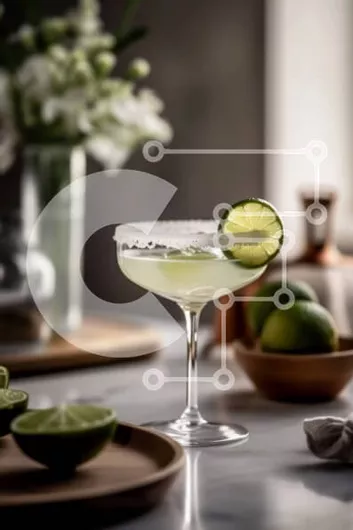 Intra Συλλεκτικό Ξύλινο Παζλ Plywood  4mm - Νόστιμο κοκτέιλ Μαργαρίτα με φρέσκες φέτες λάιμ σε έναν όμορφο μαρμάρινο πάγκο Σε Ξύλινο Κουτί - Διαστάσεις: 10x10 cm – 25 κομμάτια