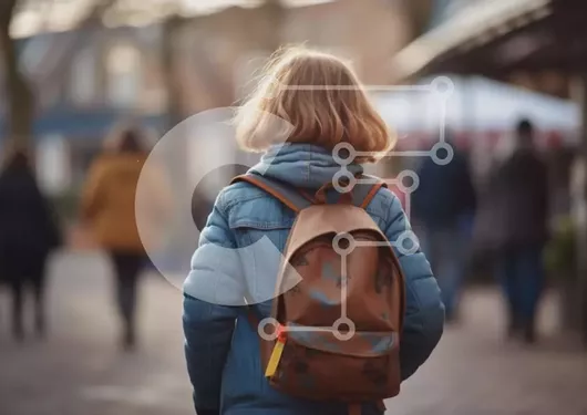 Intra Συλλεκτικό Ξύλινο Παζλ Plywood  4mm - Νεαρό κορίτσι που περπατά με το σακίδιο πλάτης Σε Ξύλινο Κουτί - Διαστάσεις Puzzle: 10x10 cm – 25 κομμάτια