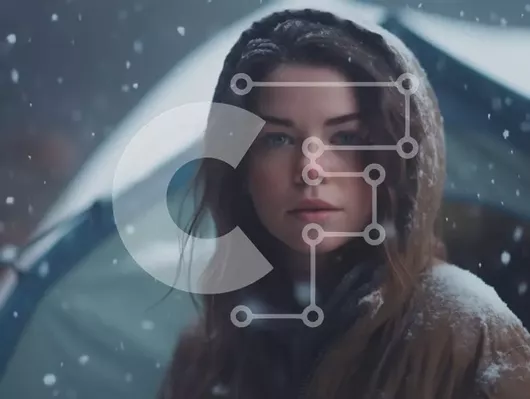 Intra Συλλεκτικό Ξύλινο Παζλ Plywood  4mm - Σοβαρή νεαρή γυναίκα με καφέ μπουφάν με κουκούλα στο χιόνι Σε Ξύλινο Κουτί - Διαστάσεις Puzzle: 10x10 cm – 25 κομμάτια