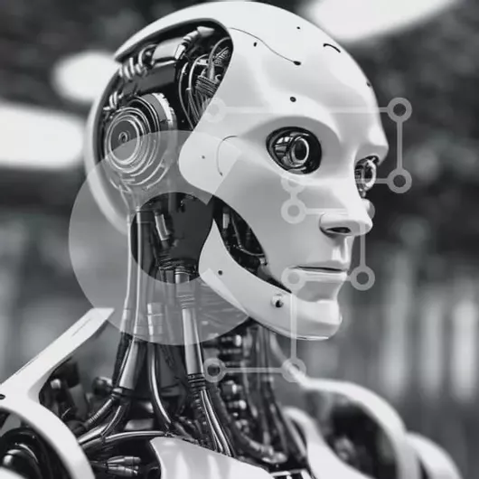 Intra Συλλεκτικό Ξύλινο Παζλ Plywood  4mm - Κοντινό πλάνο ρομπότ τεχνητής νοημοσύνης (AI) με κεκλιμένο κεφάλι Σε Ξύλινο Κουτί - Διαστάσεις Puzzle: 10x10 cm – 25 κομμάτια