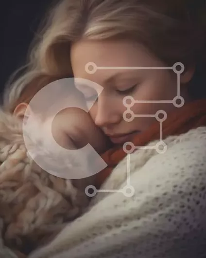 Intra Συλλεκτικό Ξύλινο Παζλ Plywood  4mm - Αγάπη άνευ όρων: Μητέρα που αγκαλιάζει το κοιμισμένο παιδί Σε Ξύλινο Κουτί - Διαστάσεις Puzzle: 10x10 cm – 25 κομμάτια