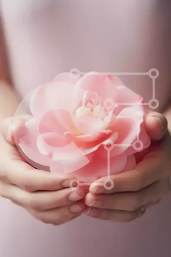 Intra Συλλεκτικό Ξύλινο Παζλ Plywood  4mm - Χέρια που κρατούν το ροζ λουλούδι Σε Ξύλινο Κουτί - Διαστάσεις Puzzle: 10x10 cm – 25 κομμάτια