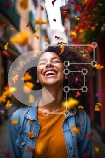 Intra Συλλεκτικό Ξύλινο Παζλ Plywood  4mm - Όμορφη εικόνα μιας χαμογελαστής γυναίκας σε λιθόστρωτο δρόμο με φθινοπωρινά φύλλα Σε Ξύλινο Κουτί - Διαστάσεις Puzzle: 10x10 cm – 25 κομμάτια