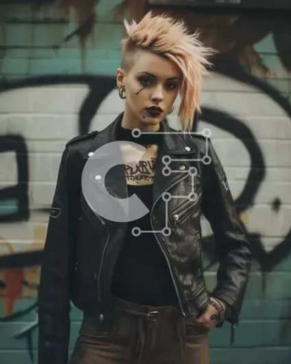 Intra Συλλεκτικό Ξύλινο Παζλ Plywood  4mm - Νεαρή γυναίκα με ροζ μαλλιά και τοίχους γκράφιτι Σε Ξύλινο Κουτί - Διαστάσεις Puzzle: 10x10 cm – 25 κομμάτια