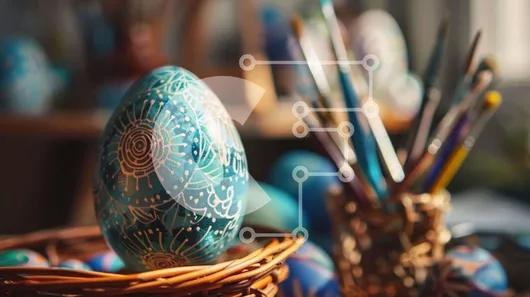 Intra Συλλεκτικό Ξύλινο Παζλ Plywood  4mm - Πολύχρωμο Πασχαλινό αυγό στο καλάθι με χρώματα και πινέλα Σε Ξύλινο Κουτί - Διαστάσεις Puzzle: 10x10 cm – 25 κομμάτια