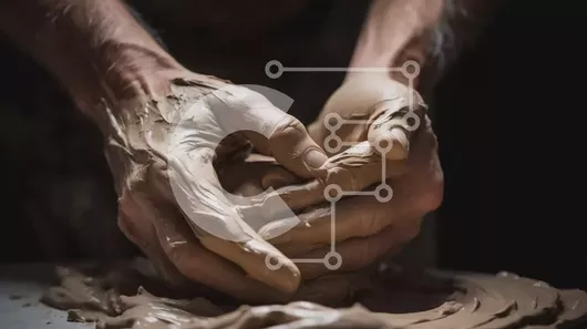 Intra Συλλεκτικό Ξύλινο Παζλ Plywood  4mm - Χέρια που σχηματίζουν πηλό στην αγγειοπλαστική Σε Ξύλινο Κουτί - Διαστάσεις Puzzle: 10x10 cm – 25 κομμάτια