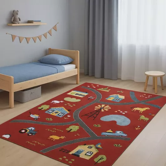 Παιδικό Χαλί 3D Farm Adventure P185A-133 133X170cm - Κόκκινο