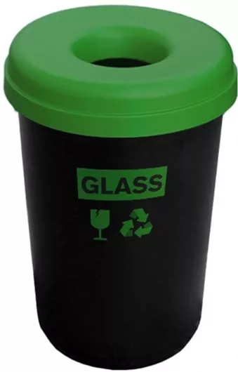 Κάδος Ανακύκλωσης Πλαστικός Μαύρος 60lt Ετικέτα Glass & Πράσινο Καπάκι 1 Τεμ