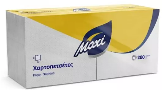 Maxi Χαρτοπετσέτα 1Φ Λευκό 33x33cm 200τμχ
