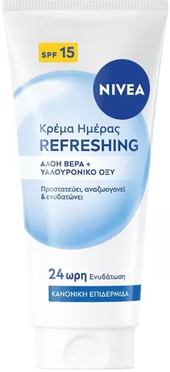 Nivea Refreshing Κρέμα Προσώπου Ημέρας 24ωρη Ενυδατική με SPF15 με Υαλουρονικό Οξύ & Aloe Vera 50ml