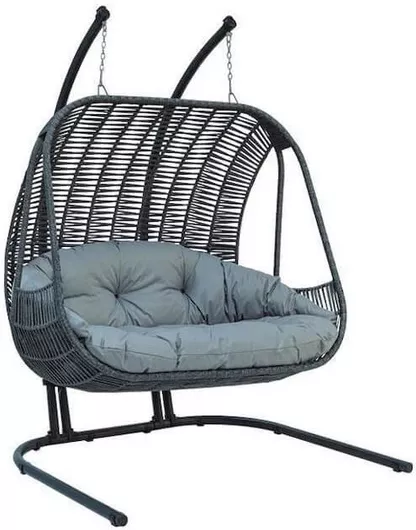 Balina Κούνια Κήπου Kρεμαστή 2 Θέσεων Rattan 150x130x90cm Γκρι