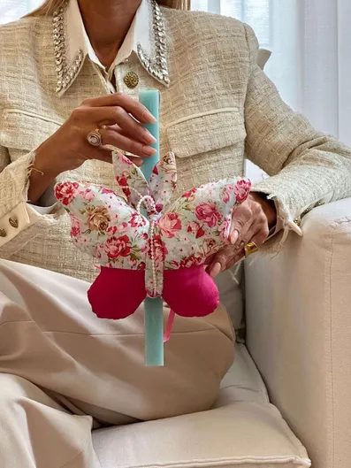 Πασχαλινη Λαμπαδα Βεραμαν 32cm Υφασματινη Φουξια Πεταλουδα 22cm