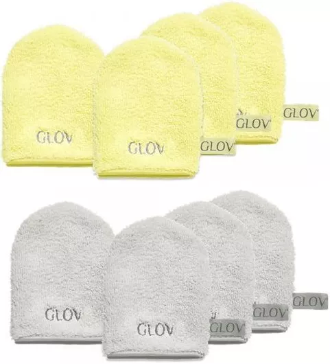 Glov Water-only Skin Makeup Removal Facial Cleansing Glove Set Baby Banana 4pcs + Silver Stone 4pcs