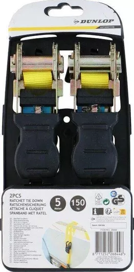 Dunlop Ratchet Tie Down Strap Locking Mechanism 5 M 150 Kg 2 Pcs 871125226844