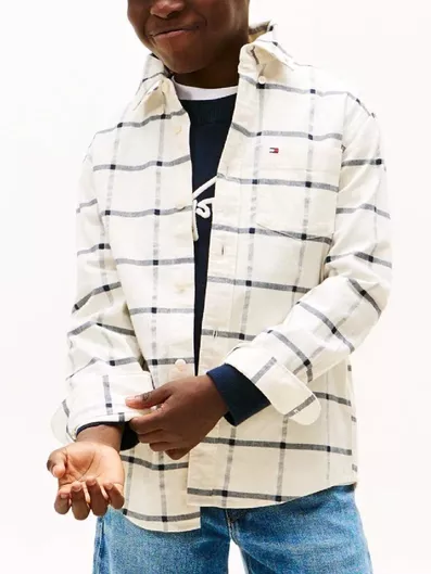 Tommy Hilfiger KB0KB10096 Παιδικό Πουκάμισο Μακρυμάνικο Λευκό