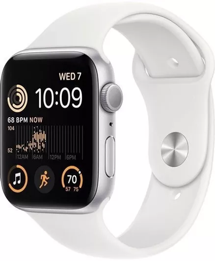 Apple Watch SE 2022 GPS & Cellular 44mm Silver Aluminium Case & White Sport Band S/M