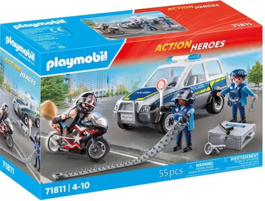Playmobil Action Heroes Μπλόκο Αστυνομίας & Ληστής με Μοτοσικλέτα για 4-10 Ετών