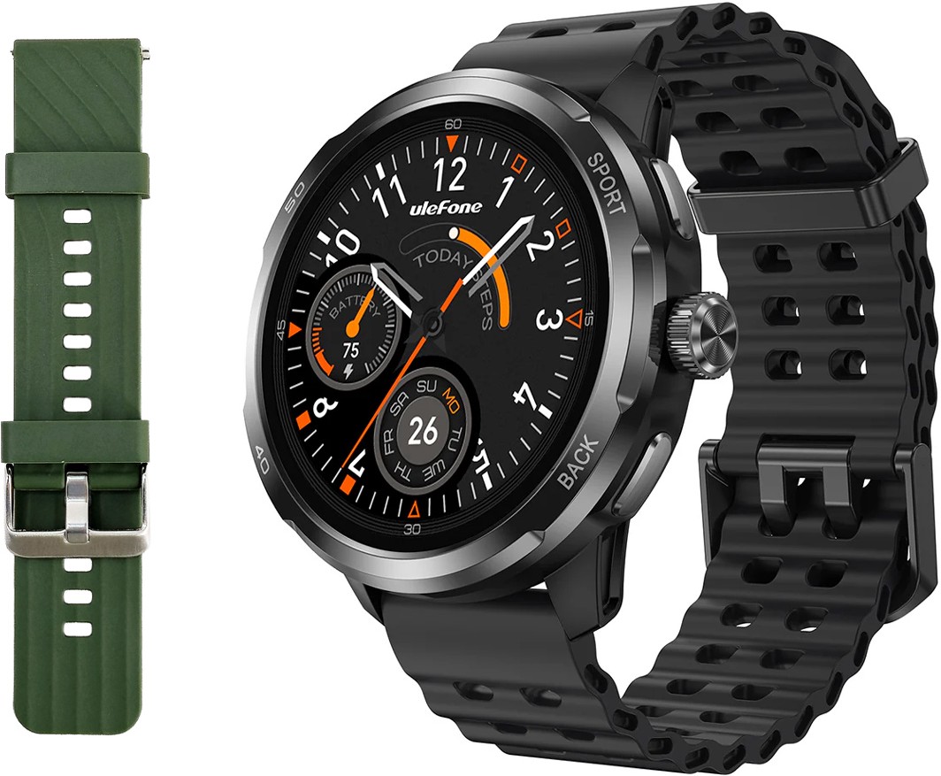 Ulefone Armor Watch Pro 48mm Αδιάβροχο με Παλμογράφο & Λουράκι Μαύρο