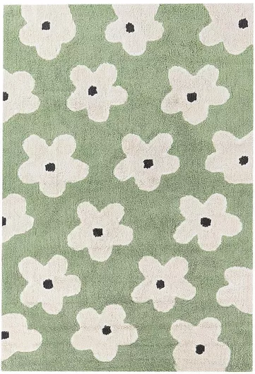 Cotton Children's Rug Flowers 140 X 200 Cm Πράσινο Mokhva