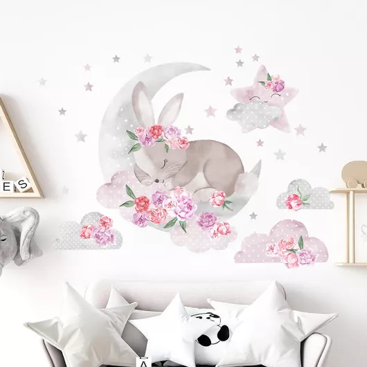 Αυτοκόλλητo Τοίχου Κουνελάκι - Wall Sticker Pink Sleeping Rabbit 59X51 cm