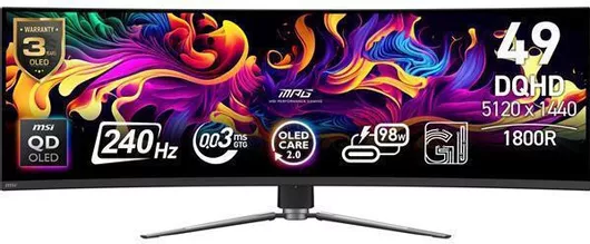 MSI MPG 491CQPX Ultrawide QD-OLED HDR Curved Gaming Οθόνη Υπολογιστή 49" 5120x1440 240Hz  0.03ms GTG