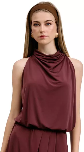 Γυναικεία Μπλούζα Αμάνικη Ντραπέ Γκρενά