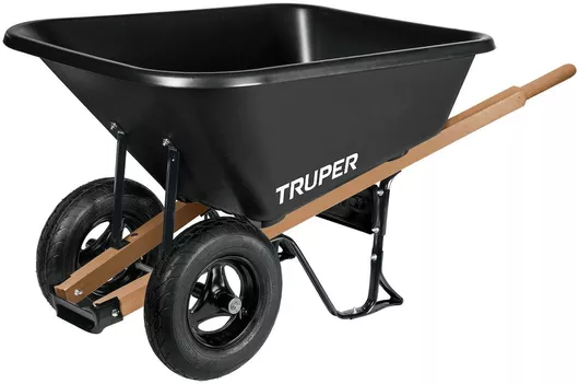 Dual Wheel Garden Wheelbarrow Plastic Tray Wooden Handles 175l Truper