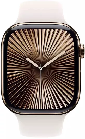 Apple Watch Series 10 Cellular Titanium 46mm Αδιάβροχο με eSIM & Παλμογράφο (Gold Titanium με Starlight Sport Band (S/M))