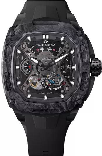 Tsar Bomba Ανδρικό Ανδρικό Ρολόι 46mm Αυτόματο με Μαύρο Καουτσούκ Λουράκι