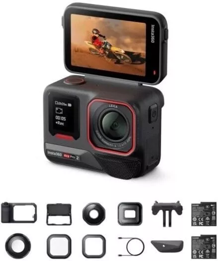 Insta360 Ace Pro 2 Action Camera 8K Υποβρύχια Ultimate Videography Bundle - 3 Lenses / 2 Filters / Xplorer Grip Pro Kit με Οθόνη Αφής 2.4" & Wi-Fi Μαυρό
