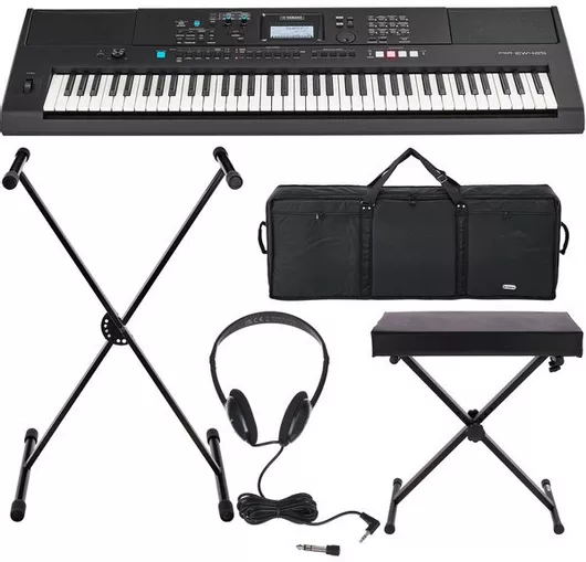 Yamaha Αρμόνιο PSR-EW425 με 76 Πλήκτρα Τυπικής Αφής με Βάση, Ακουστικά, Σκαμπό & Αναλόγιο Μαύρο Deluxe Bundle