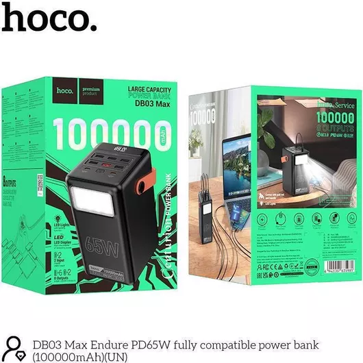 Hoco DB03 Max Power Bank 100000mAh 65W με 6 Θύρες USB-A & 2 Θύρες USB-C Μαύρο
