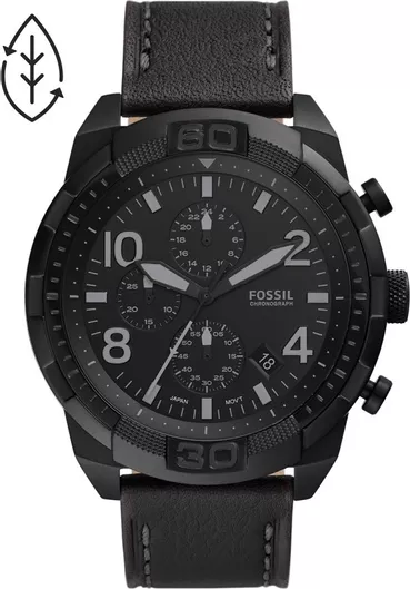 Fossil Ανδρικό Ανδρικό Ρολόι 50mm Χρονογράφος Μπαταρίας με Μαύρο Δερμάτινο Λουράκι
