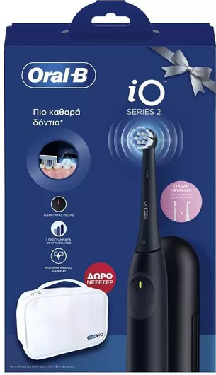 Oral-B Io Series 2 Ηλεκτρική Οδοντόβουρτσα με Αισθητήρα Πίεσης & Θήκη Ταξιδίου & Δώρο Νεσεσέρ Μαύρο