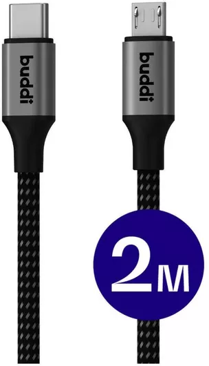 Buddi Flex Type-C σε MicroUSB Μαύρο 2m