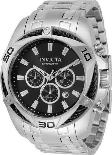 Invicta Bolt Ανδρικό Ανδρικό Ρολόι 50mm Χρονογράφος Μπαταρίας με Ασημί Μεταλλικό Μπρασελέ