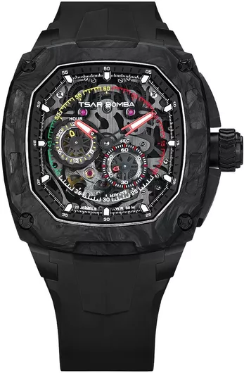 Tsar Bomba Ανδρικό Ανδρικό Ρολόι 46mm Αυτόματο με Μαύρο Καουτσούκ Λουράκι