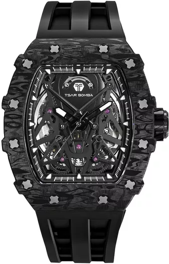 Tsar Bomba Ανδρικό Ανδρικό Ρολόι 44mm Αυτόματο με Μαύρο Καουτσούκ Λουράκι