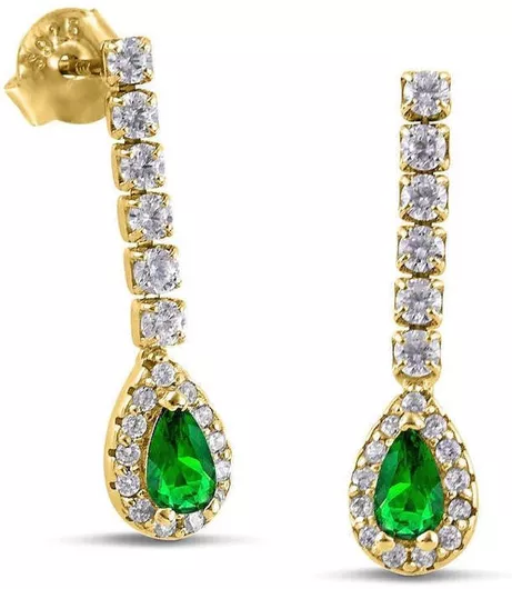 Themelidis Jewels ΣκουλαρίκιαΑσήμι Επιχρυσωμένα με Πέτρες Πράσινο