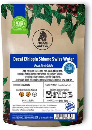 Καφές Espresso Ingagi Ethiopia Sidamo Decaf Swisswater 250g Κόκκους