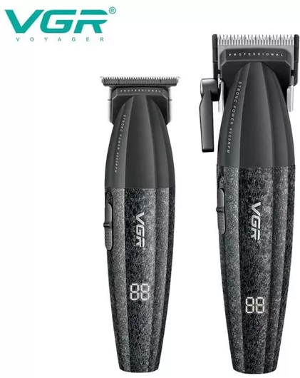 VGR Επαγγελματικό Σετ Κουρευτικής Μηχανής & Trimmer με Κεραμικές Λεπίδες Μαύρο
