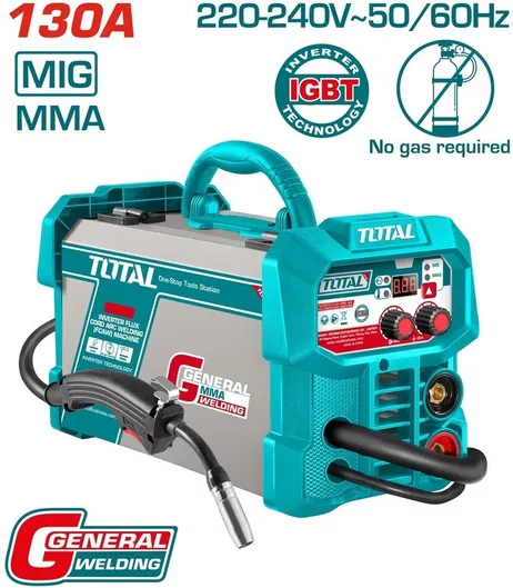 Total Ηλεκτροκόλληση Inverter FCAW / MAG / MIG / MMA με Μέγιστο Ρεύμα Συγκόλλησης 130A & Κύκλο Εργασίας 40%