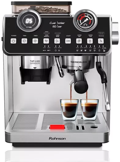 Rohnson Μηχανή Espresso Αυτόματη 2800W Πίεσης 20bar με Μύλο Άλεσης Ασημί R-98200