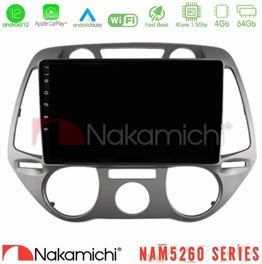 Nakamichi Ηχοσύστημα Αυτοκινήτου για Hyundai i20 2009-2012 με A/C (Bluetooth/USB/AUX/WiFi/GPS/Apple-Carplay/Android-Auto) με Οθόνη Αφής 9"