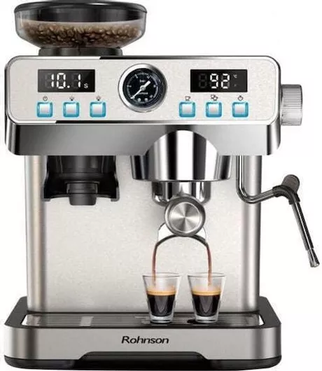 Rohnson R-98150 Μηχανή Espresso Αυτόματη 1350W Πίεσης 20bar με Μύλο Άλεσης Ασημί