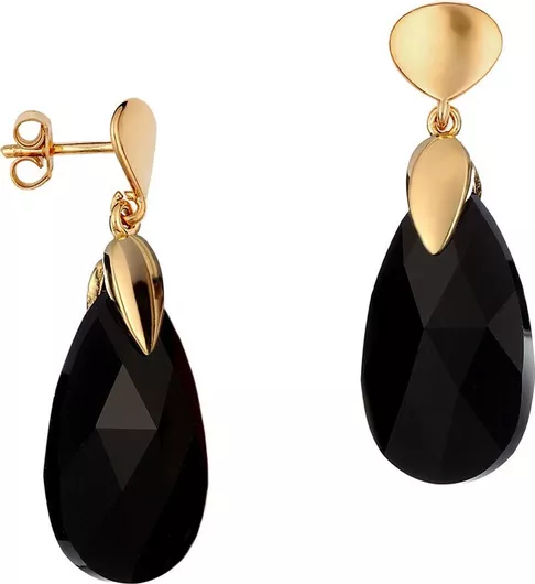 Crystals ΣκουλαρίκιαΑσήμι Επιχρυσωμένα με Πέτρες Μαύρο