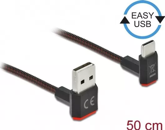 DeLock Angle (90°) / Regular USB 2.0 Cable USB-C male - USB-A male Μαύρο 0.5m (85275)
