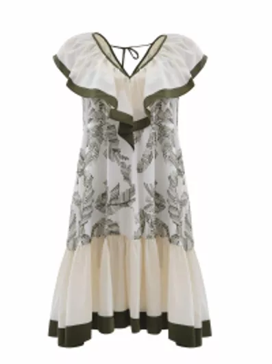 Mat Fashion Καλοκαιρινό Φόρεμα με Βολάν Natural / Green