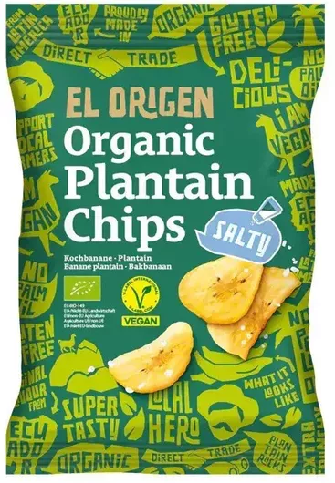 Βιολογικά Chips Πράσινος Μπανάνας Plantain Θαλασσινό Αλάτι El Origen 80gr